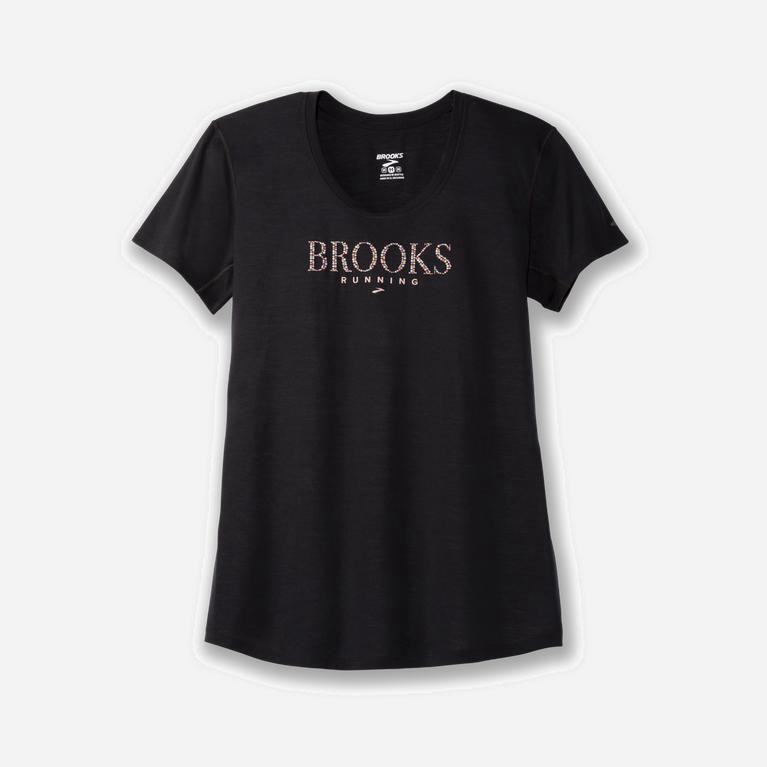 Brooks Distance Graphic Camiseta De Corrida Manga Curta Mulher Pretas (45321QNJU)